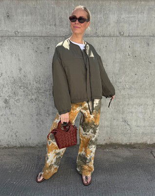 Elouise Abstract Cotton Bukser - Forest Combo